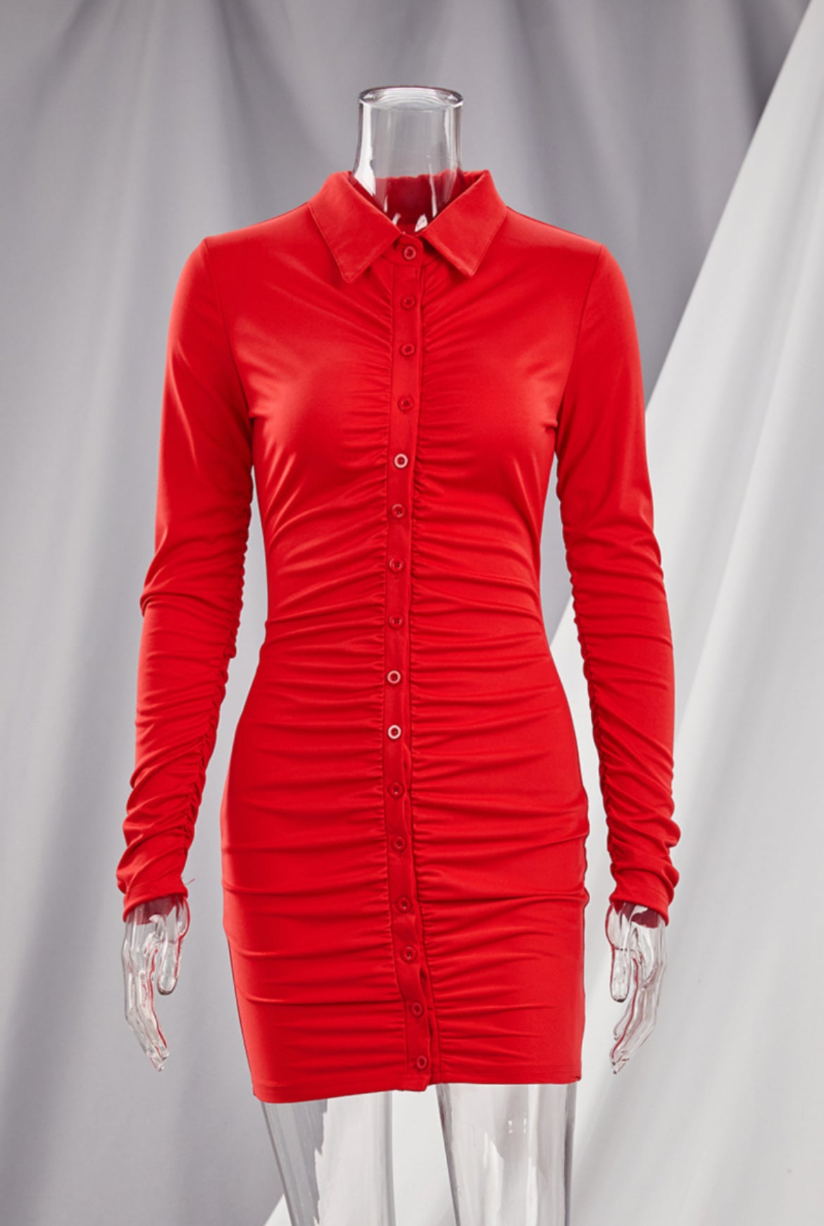 “Runched” Long Sleeve Mini Dress