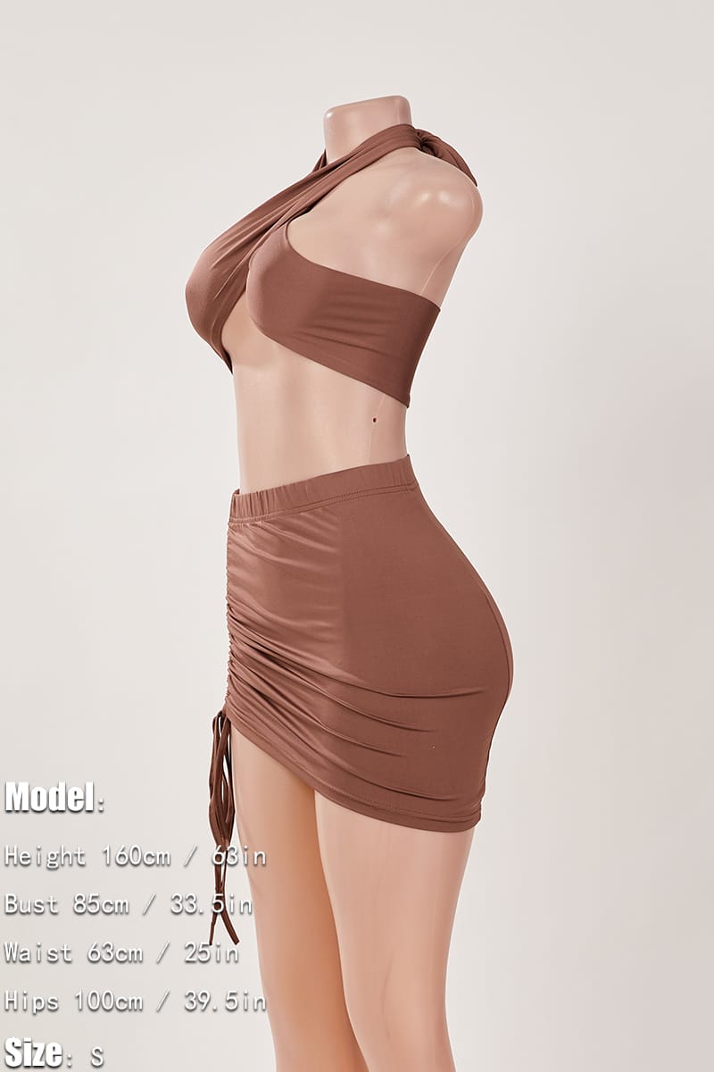 Halter Neck Drawstring Mini Skirt Set