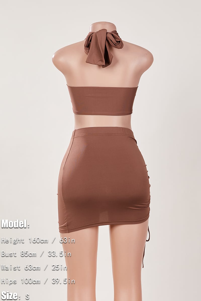 Halter Neck Drawstring Mini Skirt Set