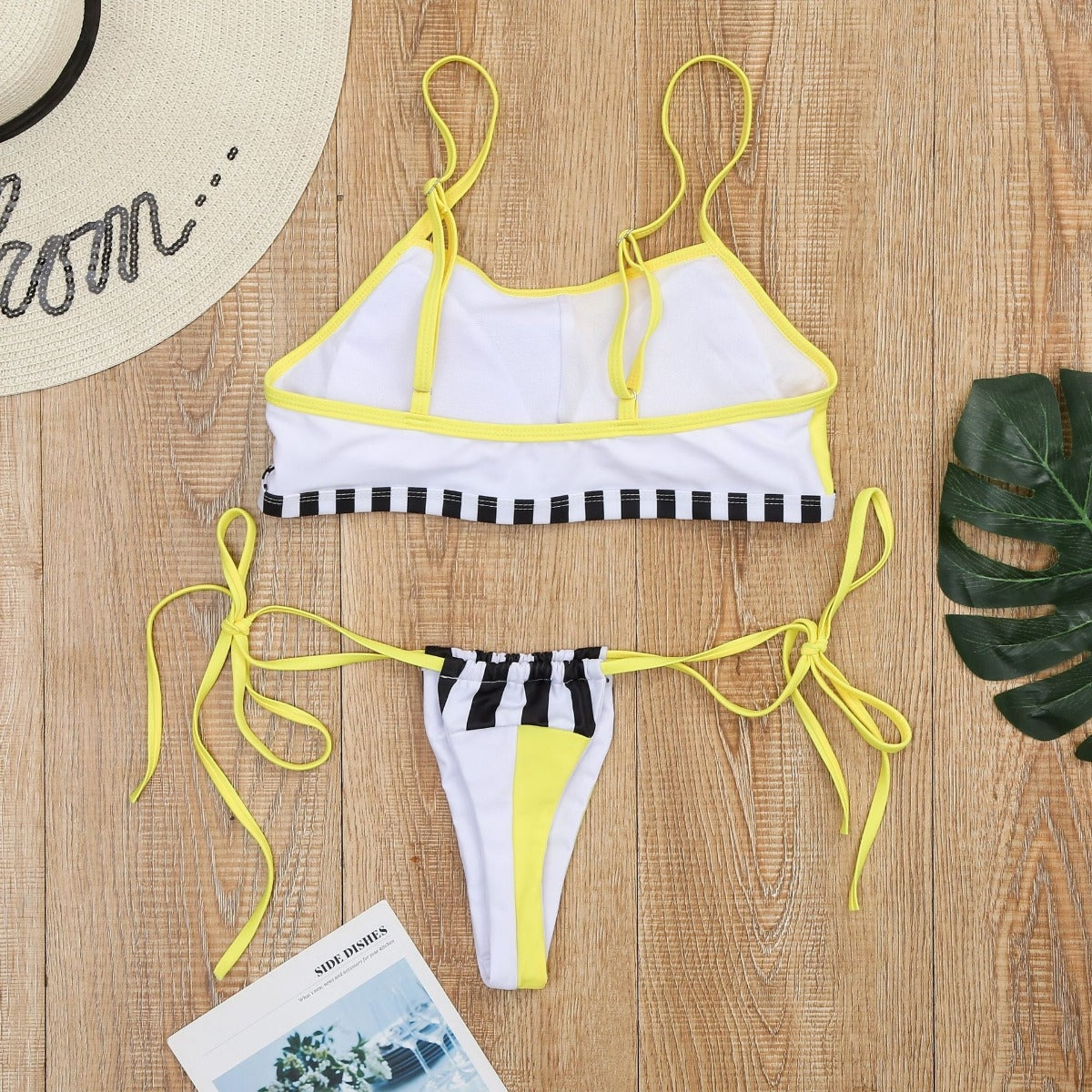 Yellow & White Thong Two Piece Bikini