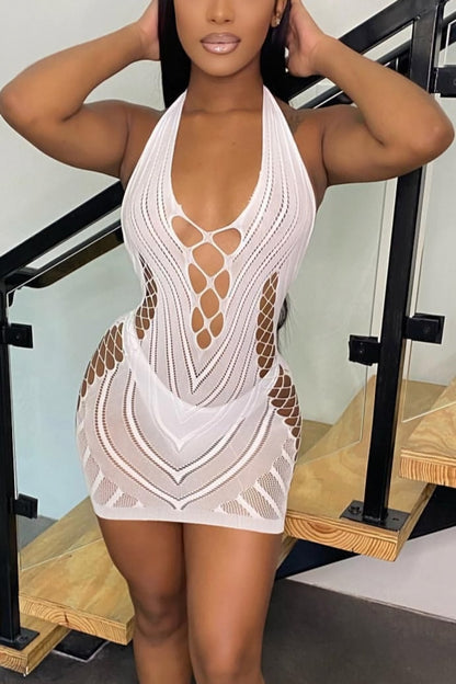 White Mesh One-Size Mini Dress