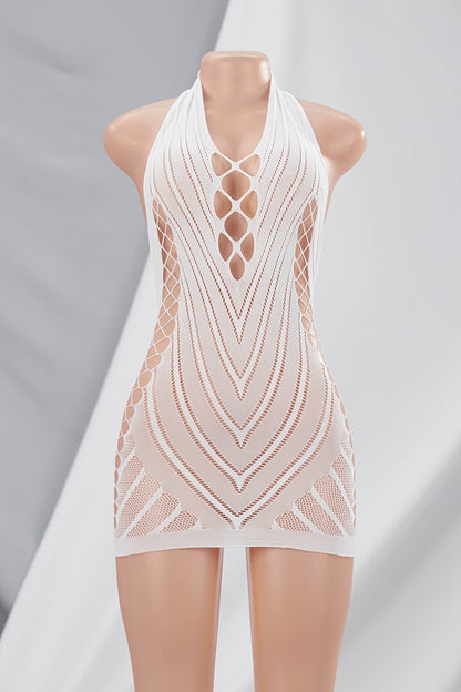 White Mesh One-Size Mini Dress